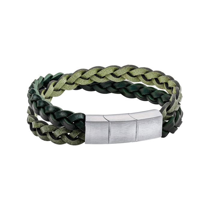 Fred Bennett Green Double Braided Leather Bracelet - John Ross Jewellers