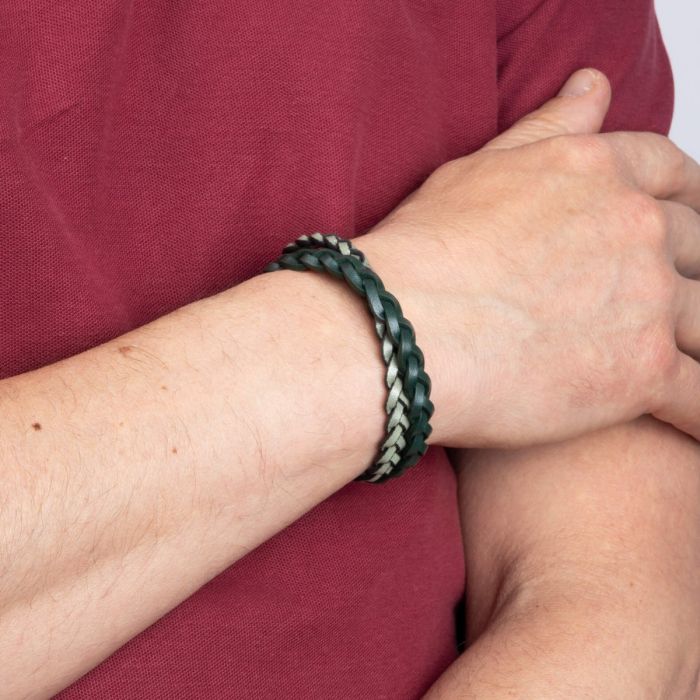 Fred Bennett Green Double Braided Leather Bracelet - John Ross Jewellers