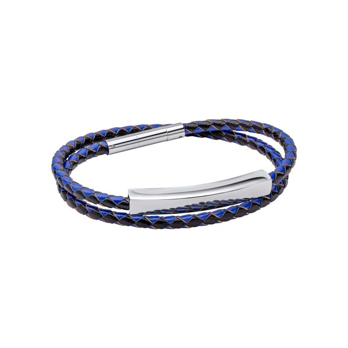 Fred Bennett Double Wrap Blue and Black Leather Bracelet - John Ross Jewellers