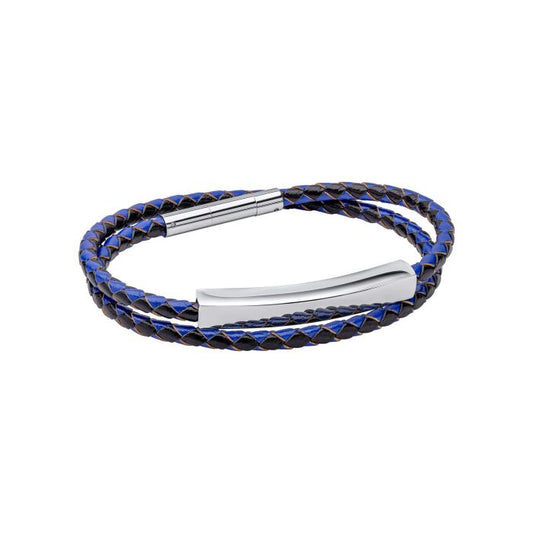 Fred Bennett Double Wrap Blue and Black Leather Bracelet - John Ross Jewellers