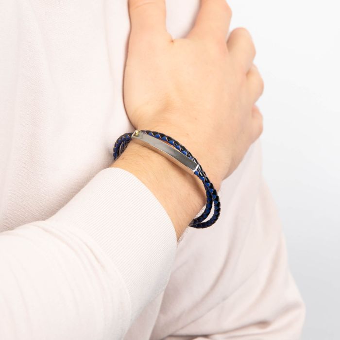 Fred Bennett Double Wrap Blue and Black Leather Bracelet - John Ross Jewellers