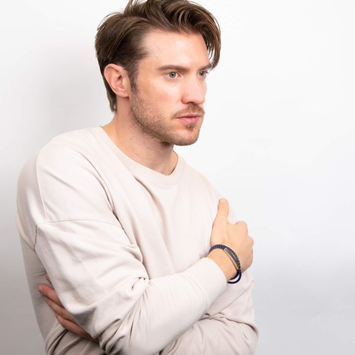 Fred Bennett Double Wrap Blue and Black Leather Bracelet - John Ross Jewellers