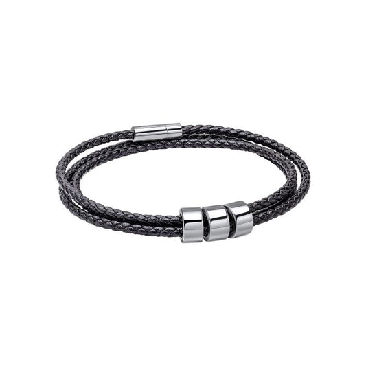 Fred Bennett Triple Layer Thin Black Leather Bracelet - John Ross Jewellers