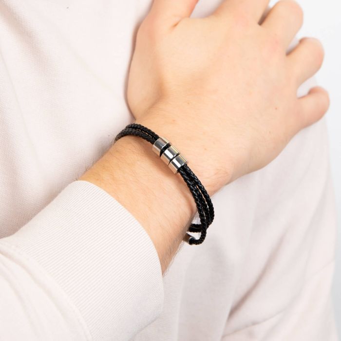 Fred Bennett Triple Layer Thin Black Leather Bracelet - John Ross Jewellers