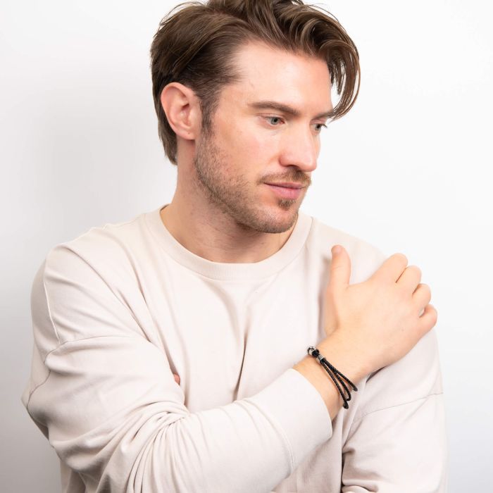 Fred Bennett Triple Layer Thin Black Leather Bracelet - John Ross Jewellers