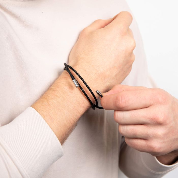 Fred Bennett Triple Layer Thin Black Leather Bracelet - John Ross Jewellers