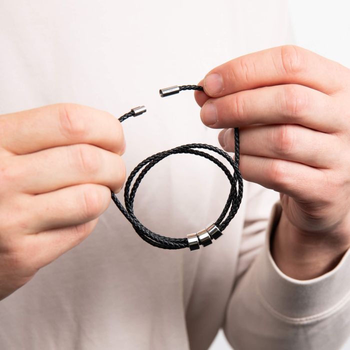 Fred Bennett Triple Layer Thin Black Leather Bracelet - John Ross Jewellers