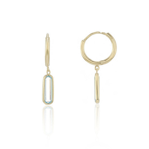 9ct Gold Elongated Blue Topaz Drop Hoop Earrings - John Ross Jewellers