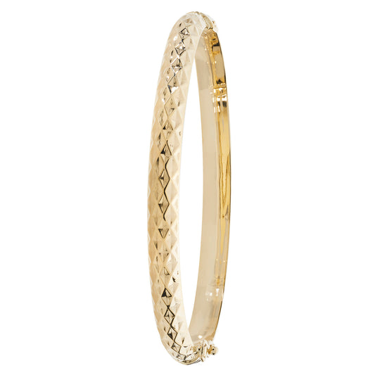 9ct Gold Wide Diamond Cut Hinged Bangle - John Ross Jewellers