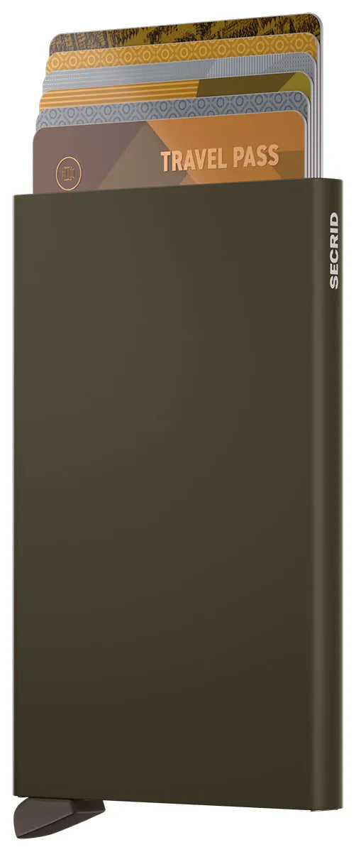 SECRID CardProtector Cedar wallet with wooden finish, compact design, and card storage slots for secure, stylish card organization.