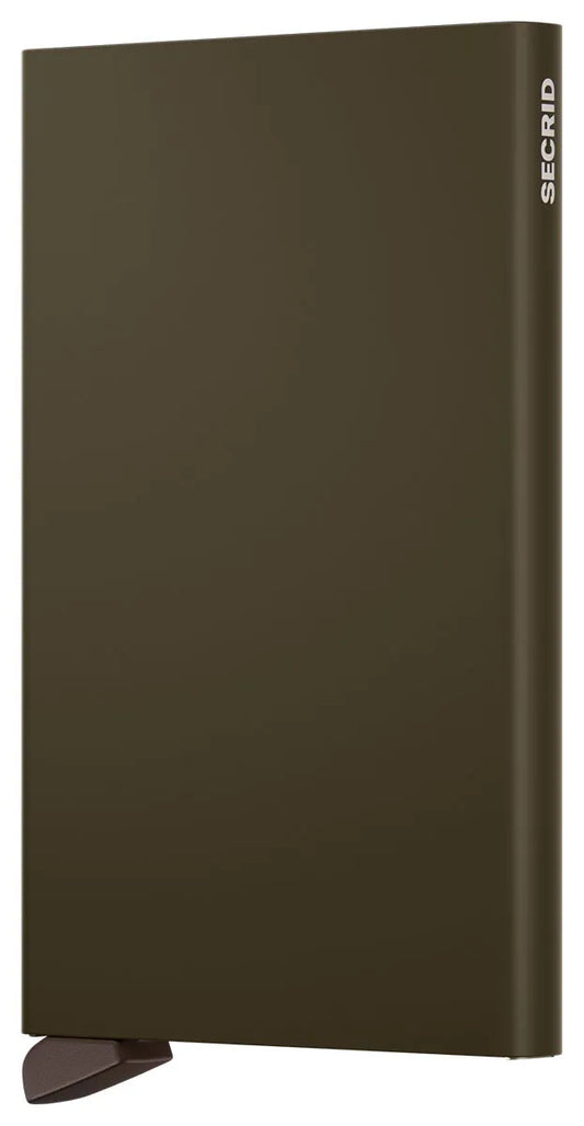 SECRID CardProtector Cedar wallet with sleek wooden finish and metal card holder, showing the front view of the compact design.