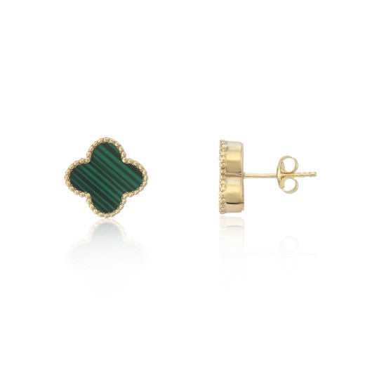 9ct Gold Malachite Quatrefoil Stud Earrings - John Ross Jewellers