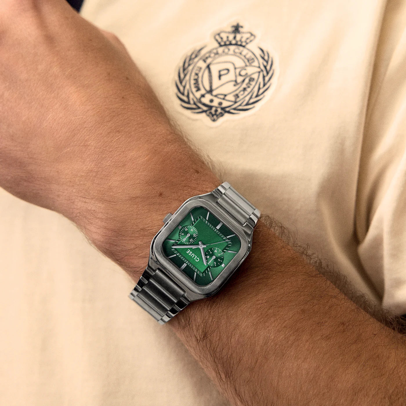 CLUSE Quadrus Multifunction Silver/Green - John Ross Jewellers
