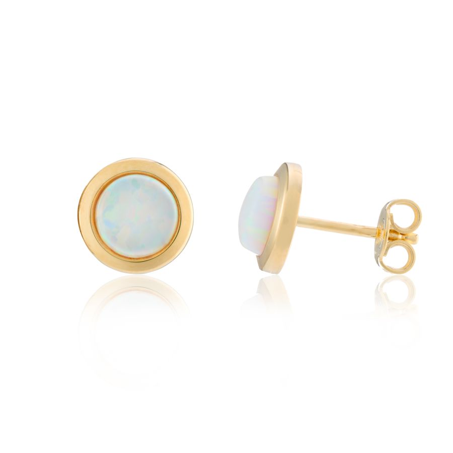 9ct Gold Round Opalique Stud Earrings - John Ross Jewellers