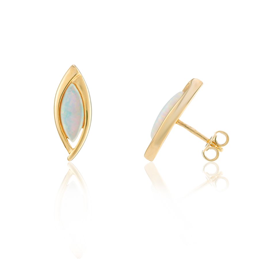 9ct Gold Marquise Opalique Stud Earrings - John Ross Jewellers