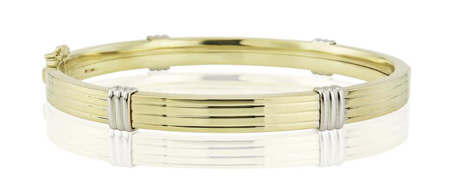 9ct Gold Two Tone Ribbed Polished Bangle