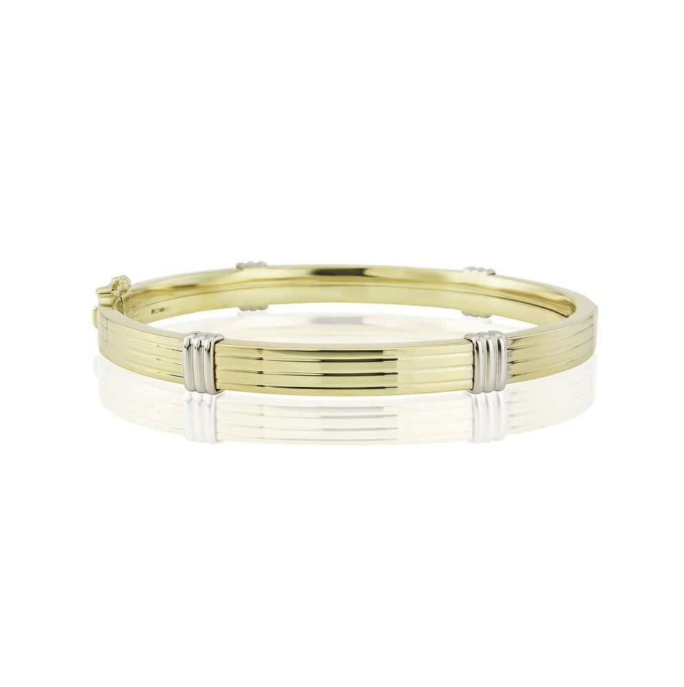 9ct Gold Two Tone Ribbed Polished Bangle