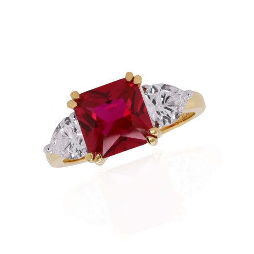 9ct Gold Created Ruby & CZ Ring