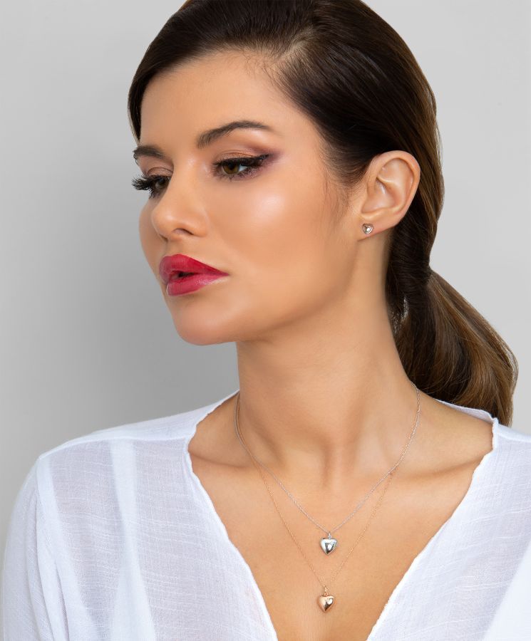 9ct White Gold Diamond Puffed Heart Necklace