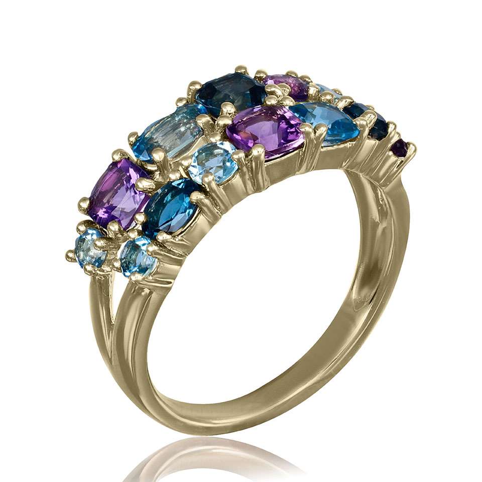 Blue Topaz & Amethyst Statement Band Ring | The Colour Drop - John Ross Jewellers