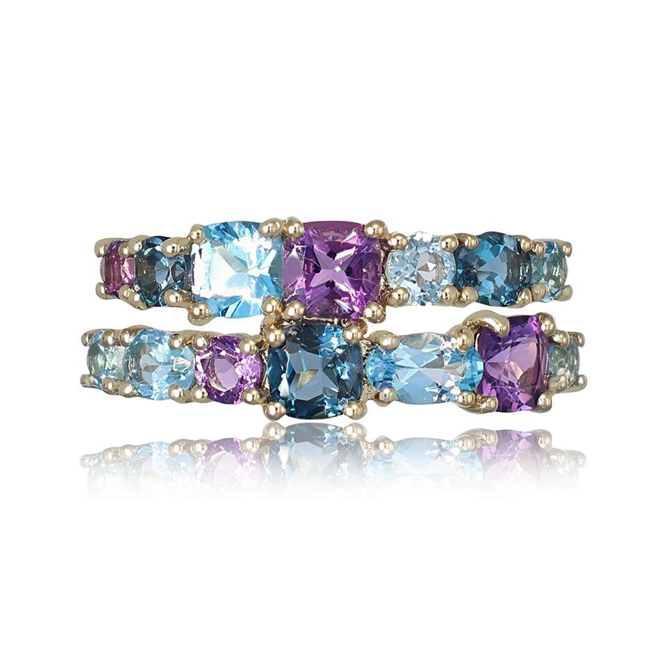Blue Topaz & Amethyst Statement Band Ring | The Colour Drop - John Ross Jewellers