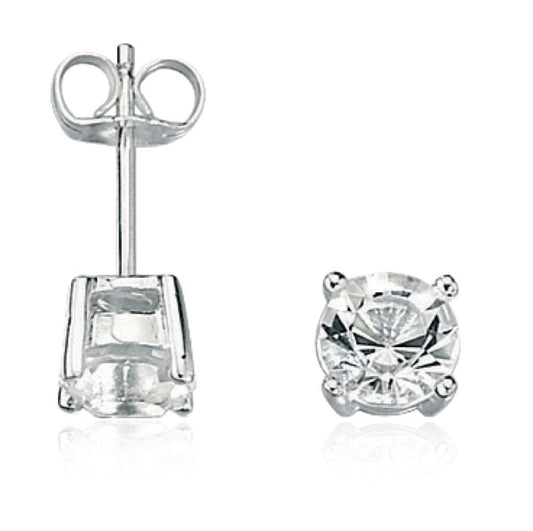 Fred Bennett Silver Clear Crystal Claw Set Stud Earrings - John Ross Jewellers
