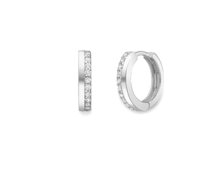 9ct White Gold CZ Hoop Earrings | 13mm