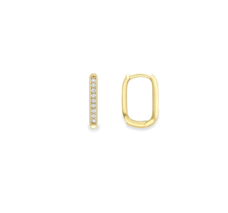 9ct Gold CZ Rectangular Hoop Earrings | 14mm