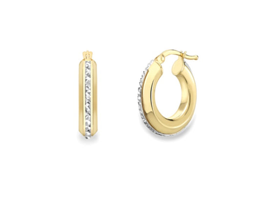 9ct Two Tone Diamond Cut Edged Hoop Earrings | 18mm