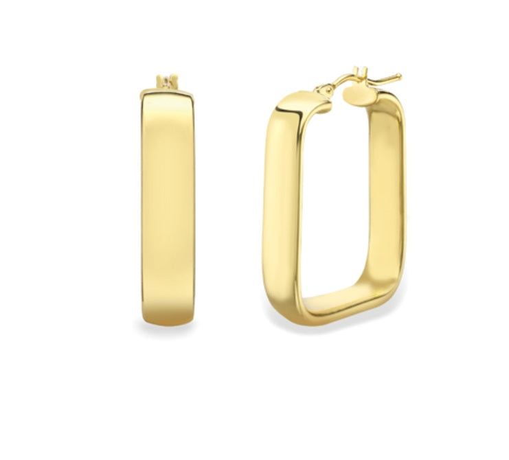 9ct Wide Rectangular Hoop Earrings | 28mm