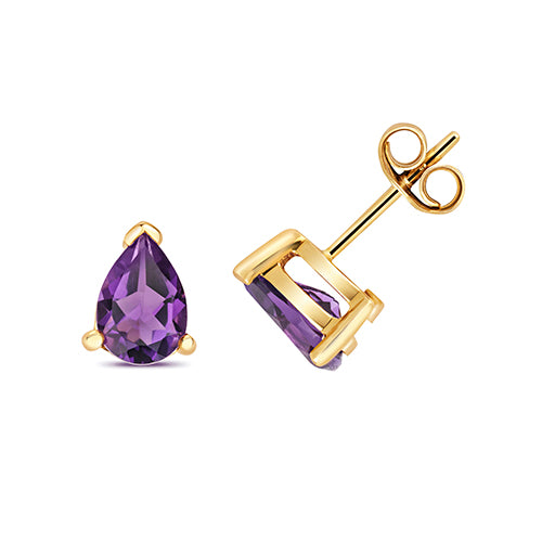 9ct Gold Pear Cut Amethyst Stud Earrings - John Ross Jewellers