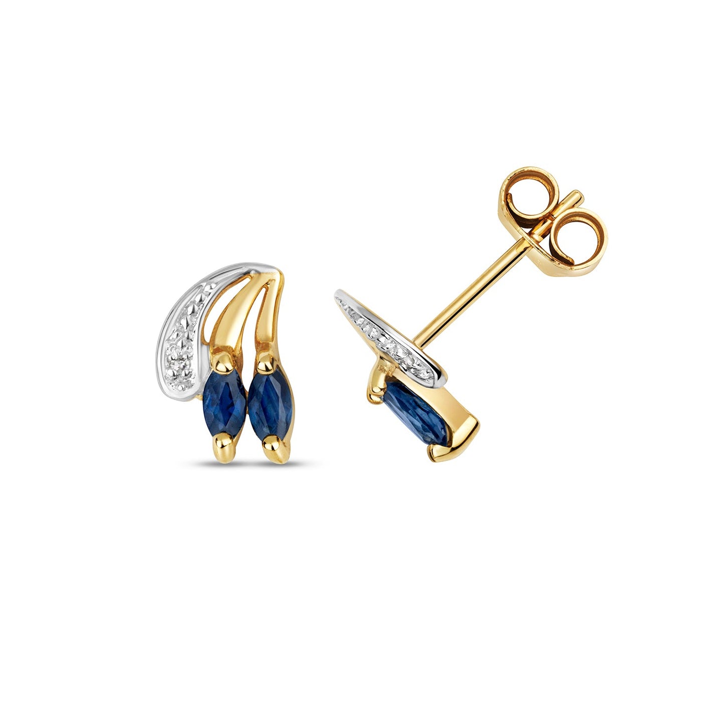 9ct Gold Sapphire & Diamond Stud Earrings - John Ross Jewellers