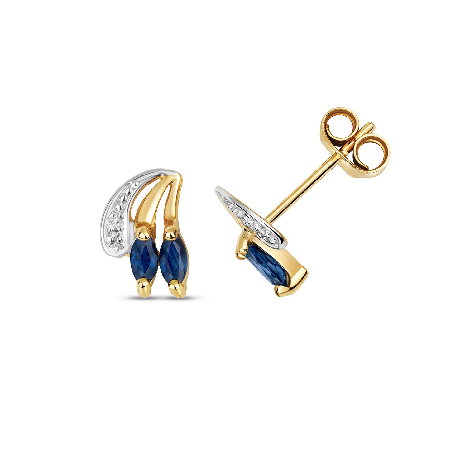9ct Gold Sapphire & Diamond Stud Earrings - John Ross Jewellers
