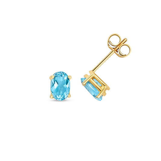 9ct Gold Oval Blue Topaz Stud Earrings - John Ross Jewellers