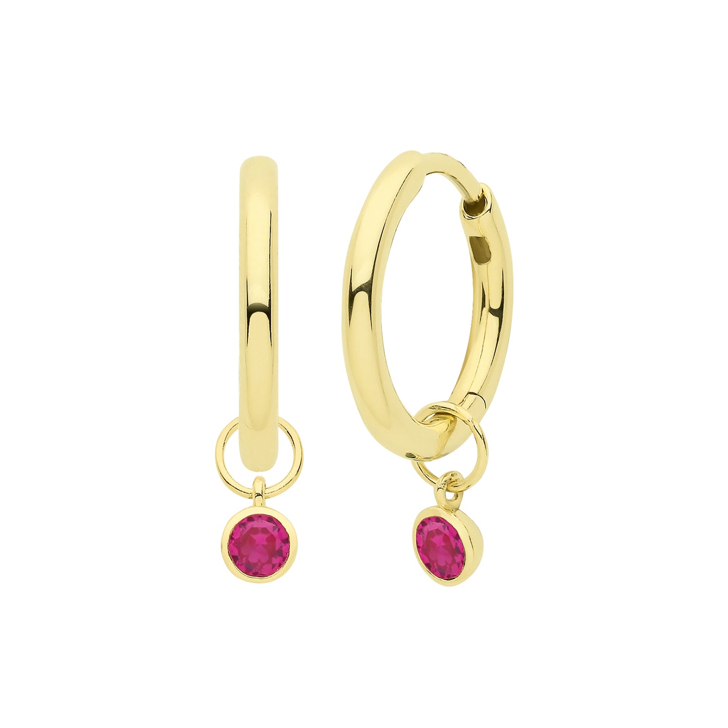 9ct Gold Single Stone Earring Charm | Ruby Red CZ