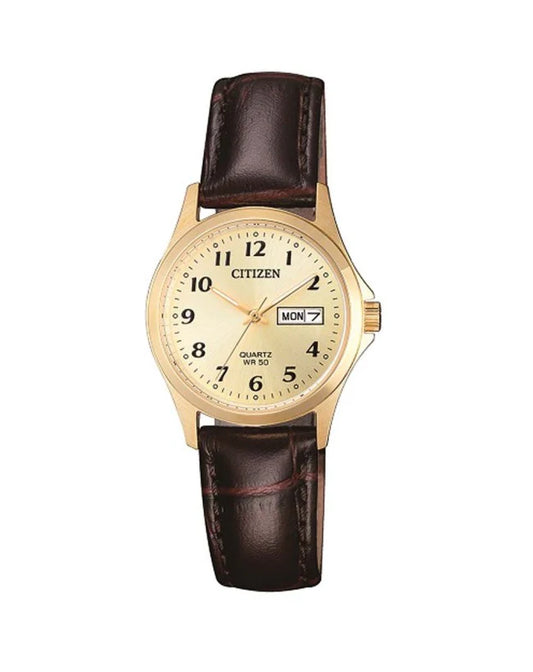 Citizen Gold Day/Date Ladies Leather Watch - John Ross Jewellers
