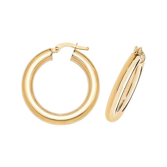 9ct Gold Classic Tube Hoop Earrings 20mm - John Ross Jewellers