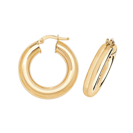 9ct Gold Chunky Tube Hoop Earrings 15mm - John Ross Jewellers