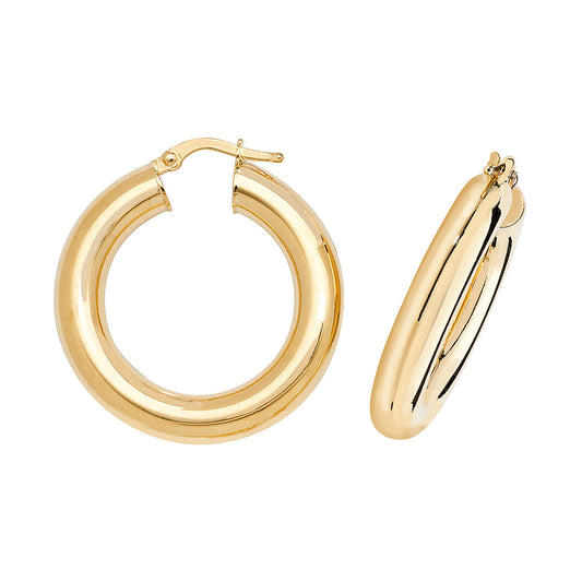 9ct Gold Chunky Tube Hoop Earrings 20mm - John Ross Jewellers