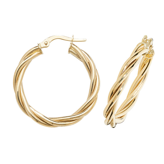 9ct Gold Braided Twist Hoop Earrings | 20mm - John Ross Jewellers