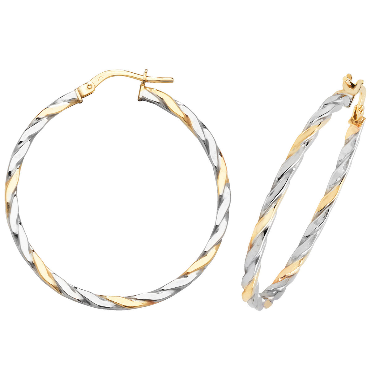 THC 9ct gold two-tone classic skinny hoop earrings, 30mm, polished circular design