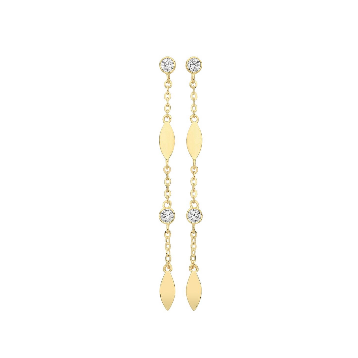 9ct Gold CZ Chain Drop Earrings