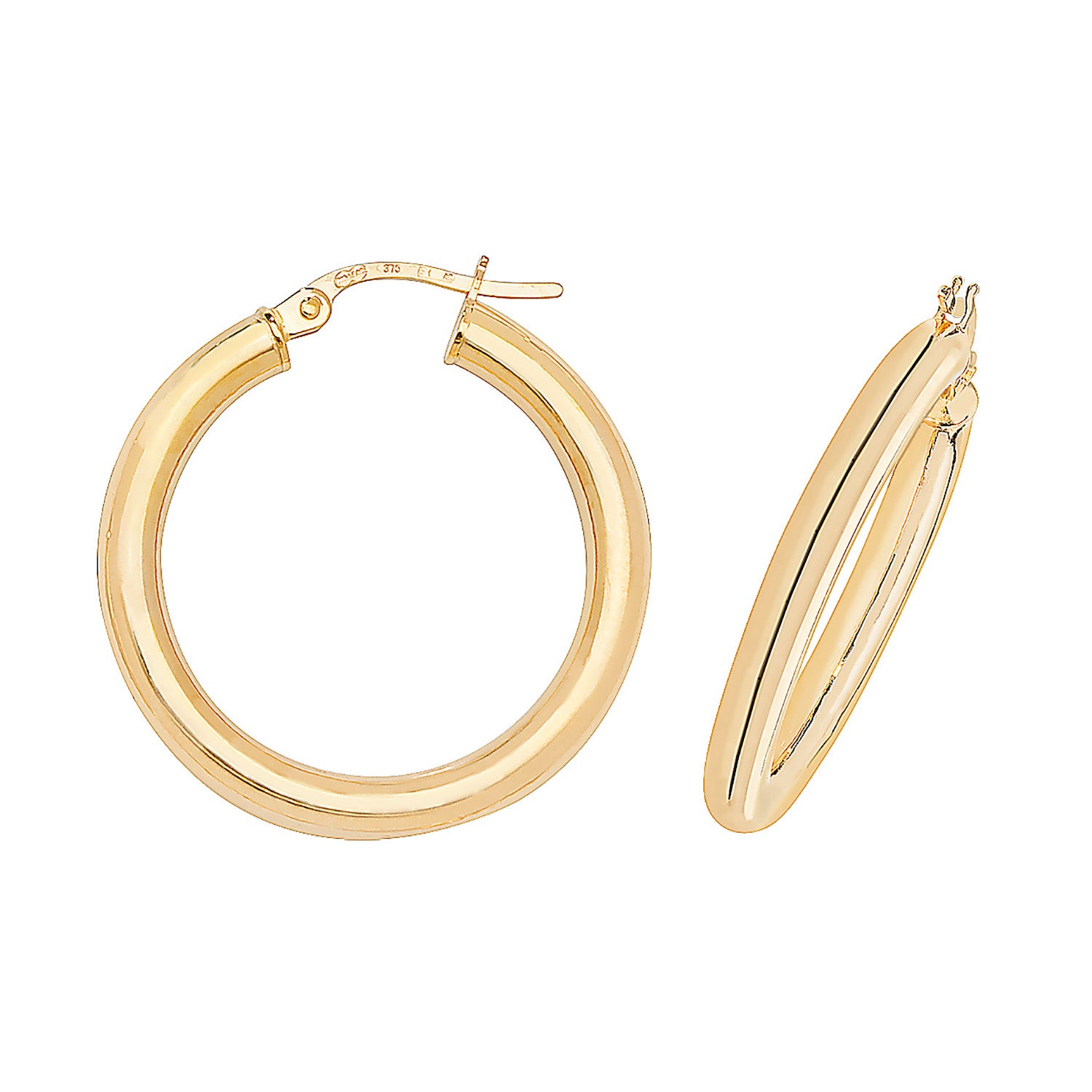 9ct Gold Tube Hoop Earrings 20mm - John Ross Jewellers