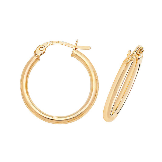 9ct Gold Skinny Tube Hoop Earrings 15mm