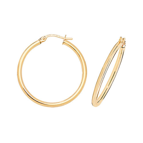 9ct Gold Skinny Tube Hoop Earrings 25mm - John Ross Jewellers