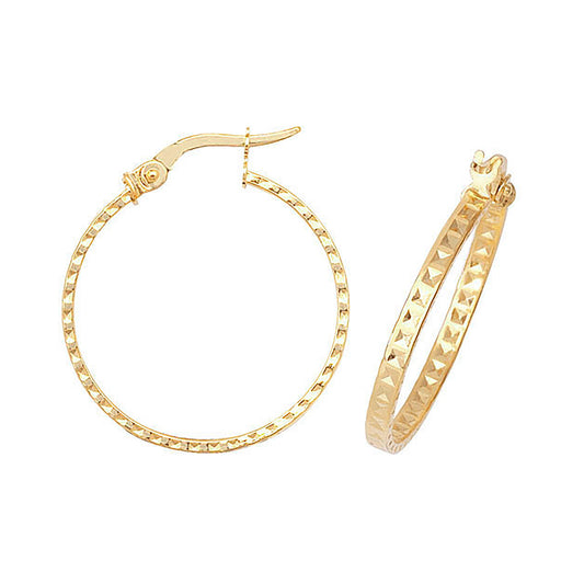 9ct Gold Patterned Hoop Earrings 20mm - John Ross Jewellers