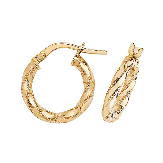 9ct Gold Fancy Twist Hoop Earrings | 10mm - John Ross Jewellers