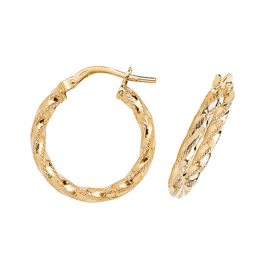 9ct Gold Fancy Twist Hoop Earrings | 15mm - John Ross Jewellers