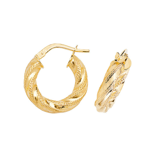 9ct Gold Diamond Cut Twist Hoop Earrings | 10mm - John Ross Jewellers