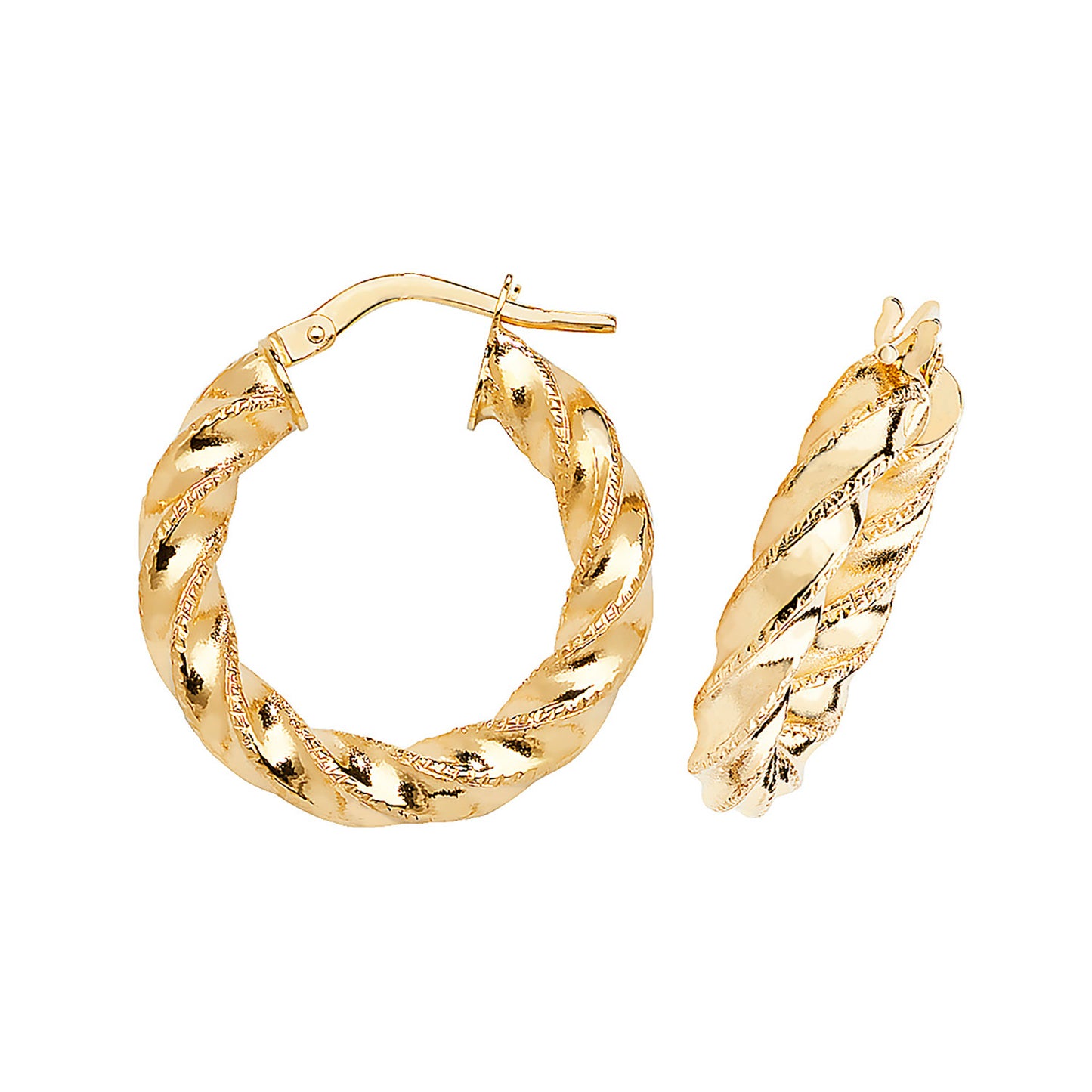 9ct Gold Diamond Cut Twist Hoop Earrings | 15mm - John Ross Jewellers